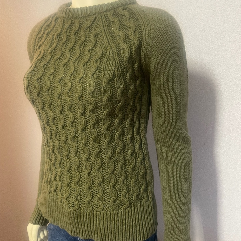 Pendleton Women's Cable Knit Sweater Green XS Cotton Cashmere blend